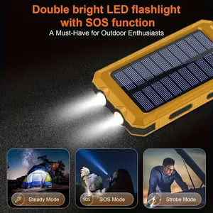 Portable Solar Power & USB Powered Bank, 1 Count Outdoor Solar Power Bank, Large Capacity Solar Power Bank with LED Light, Outdoor Camping Light, Outdoor Emergency Battery, Solar Battery Charger