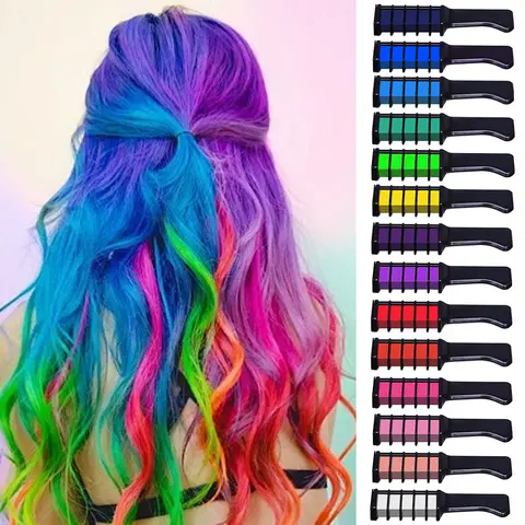 Ytruns 14-Color Powder Hair Dye Chalk Comb - Alcohol-Free Temporary Tint, Washable for Blonde Streaks, Rainbow Looks, Creative Style Experimentation, Natural Haircare, Rainbow Hair Color