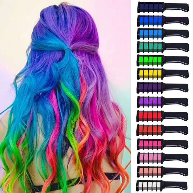 Ytruns 14-Color Powder Hair Dye Chalk Comb - Alcohol-Free Temporary Tint, Washable for Blonde Streaks, Rainbow Looks, Creative Style Experimentation, Natural Haircare, Rainbow Hair Color