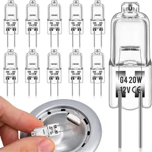 10 Packs G4 Base Halogen Light Bulbs, 2 Pin 12V 20W T3 Bi-Pin Long Lifetime Dimmable 3000K for Under Cabinet Puck Light, Chandeliers