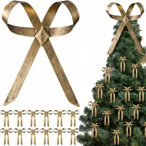 12 Inch Large Gold Brass Metal Christmas Tree Topper Vintage Metal Rustic Christmas Bow Xmas Tree Topper Decoration for Indoor and Outdoor Holiday Decor