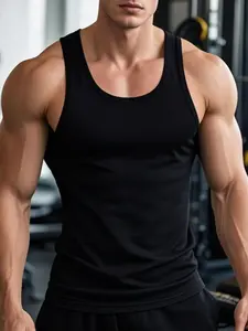 Men's Solid Round Neck Tank Top, Regular Fit Sporty Breathable Comfortable Vest for Gym Workout, Casual Sleeveless Top for Summer