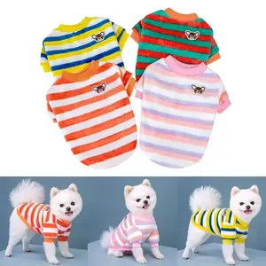 Winter Pet Clothing Cartoon Flannel Warm Vest, Soft Velvety Pet Clothes for Small Dogs, Rainbow Striped Puppy Cat Apparel