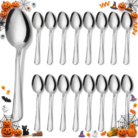 304 Stainless Steel 16-Spoon Set - Modern Everyday Kitchen Cutlery, Corrosion-Resistant Durable Teaspoons, Compact Storage, Easy Clean, Dishwasher-Safe Premium Tableware
