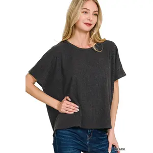 Zenana Ribbed Round-Neck Short-Sleeve Knit Top