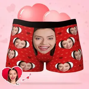 Personalized Face Boxer with Heart for Men – Funny Valentine Gift, Custom Photo Underwear from Girlfriend or Wife, Men Underwear Gift Idea