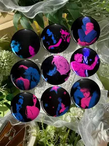 Romantic Couple Theme Badge Pin, Creative Blue Color, Home Decor Gift, Elegant Round Pendant, DIY Craft Material, Hearts Love