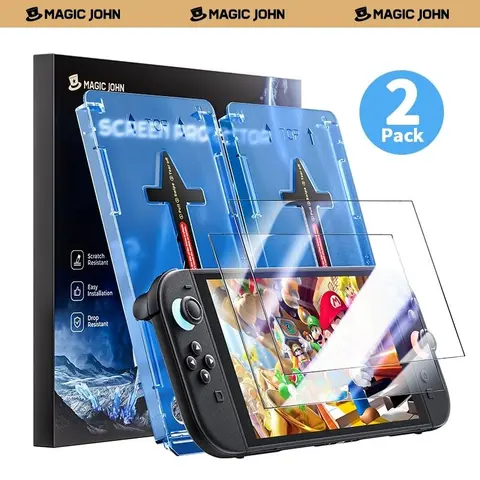 MAGIC JOHN Auto-Alignment OneTouch Tempered Glass Screen Protector for 7.9 in 2025 Nintendo Switch 2 Handheld Devices, Protective Accessories, 30-Second Installation, Bubble-Free, Anti-Scratch, Smooth Touch-Sensitive, Ultra-Clear, Protection, Tempered Scr