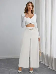 Women's Trousers High Waist Wide Leg Elastic Loose Casual Pants with Pockets