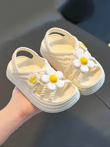 Summer Girls' Princess Shoes Eva Anti-Slip Soft Sole, Soft Bottom Sandals, Casual Floral Slippers for Indoor & Outdoor, All Seasons Footwear