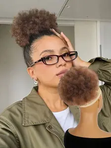 Lehanhair 1 Piece 8-Inch Afro Curly Hair Buns Updo Chignon, Short Curly Wavy Hair Bun, Afro Shaggy Drawstring Ponytail, Synthetic Hair Short Curly Bun for Women