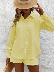 Women's Striped Two-Piece Set, Loose Shirt & Drawstring Shorts, Breathable Fabric for Morning Run/walk/casual Outing, Comfortable Fit