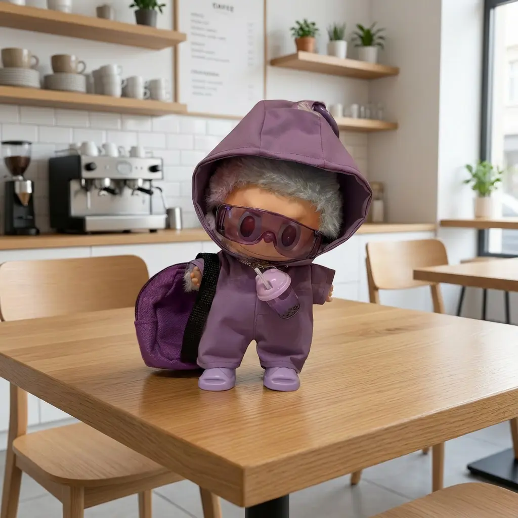 Labubu Softshell Jacket Outfit for Generations 1-3, 5-Piece Outfit with Jacket Goggles Water Bottle Shoes & Backpack, Fits 6.7-Inch Figures, Detachable Design, Stylish & Versatile, Perfect Gift labubu  costume replacement Clothes Accessories