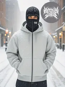 Men's Ninja Hoodie Y2K Style, Loose Fit Streetwear, Windproof Double Layer Hooded Jacket, Cool Hat Design, Iconic Print Mask Sweatshirt