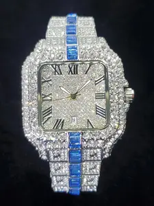 Men's Fashion Rhinestone Decorated Analog Quartz Watch, Rhinestone Watches, Fashion Watch for Party, Daily Clothing Decor, Trendy All-match & Exquisite Watch for Birthday Gift without Box