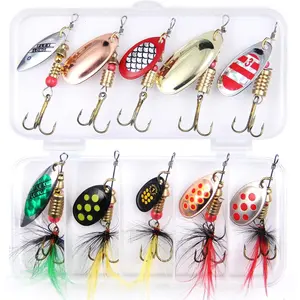 EXAURAFELIS 10/30pcs Fishing Lure Spinnerbait with Feathered Treble Hooks Rooster Tail Fishing Lures Spoon Lures for Bass Salmon Trout Spinner Baits with Tackle Box