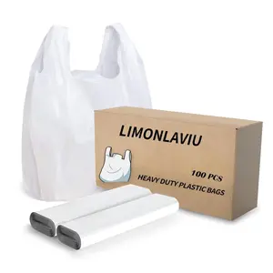 Plastic Bags - 100 Pack (11.5'x 6.5" x 21') with Handles for Small Business, Restaurants, Grocery & Trash