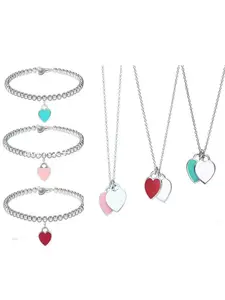 Valentine's Day Gift, Internet-famous Heart-shaped Bracelet, Suitable for Girls, Available in Red, Blue, and Pink, Simple and Versatile, Double Heart Pendant, Elegant Bangle, Stackable Bracelets, Gift Jewelry
