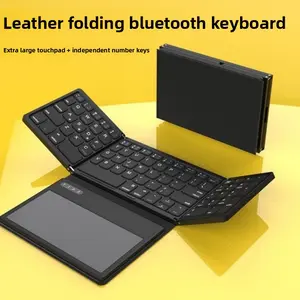 B055 Leather Large Touchscreen Bluetooth Folding Keyboard, External Portable Keyboard for Tablets, Mobile Phones, and Computers