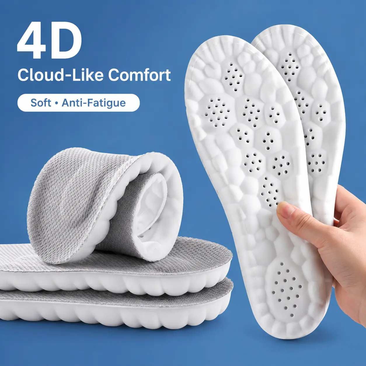 PHEFEE 4D Cloud-Feel Shoe Insoles for Women, Soft PU Cushion Inserts with Breathable Design, Anti-Fatigue Shock-Absorption Support for Work Boots, Running Shoes Grey Footwear Nail