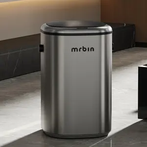 Stainless Steel Motion Sensor Tall Bathroom Trash Can with Lid, 5 Gallon Automatic Kitchen Garbage Pail, Electric Covered  Metal  Basket for Bedroom, Rv, Restroom,  Grey