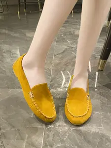 Women's Casual Slip-On Flat Affordable Loafers with Metal Buckle, Versatile Solid Color Design, Soft Sole Shoes for All Seasons