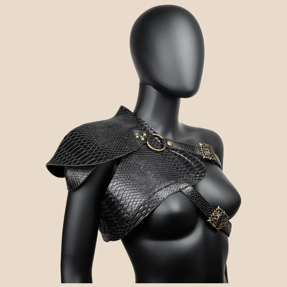 Shoulder Armor Cape in Gothic PU Leather, Handmade Cloak for Halloween Cosplay, Unique Easter & Chinese New Year Gift for a Teacher, Christmas, Father's Day, Valentines Day, Childrens Day