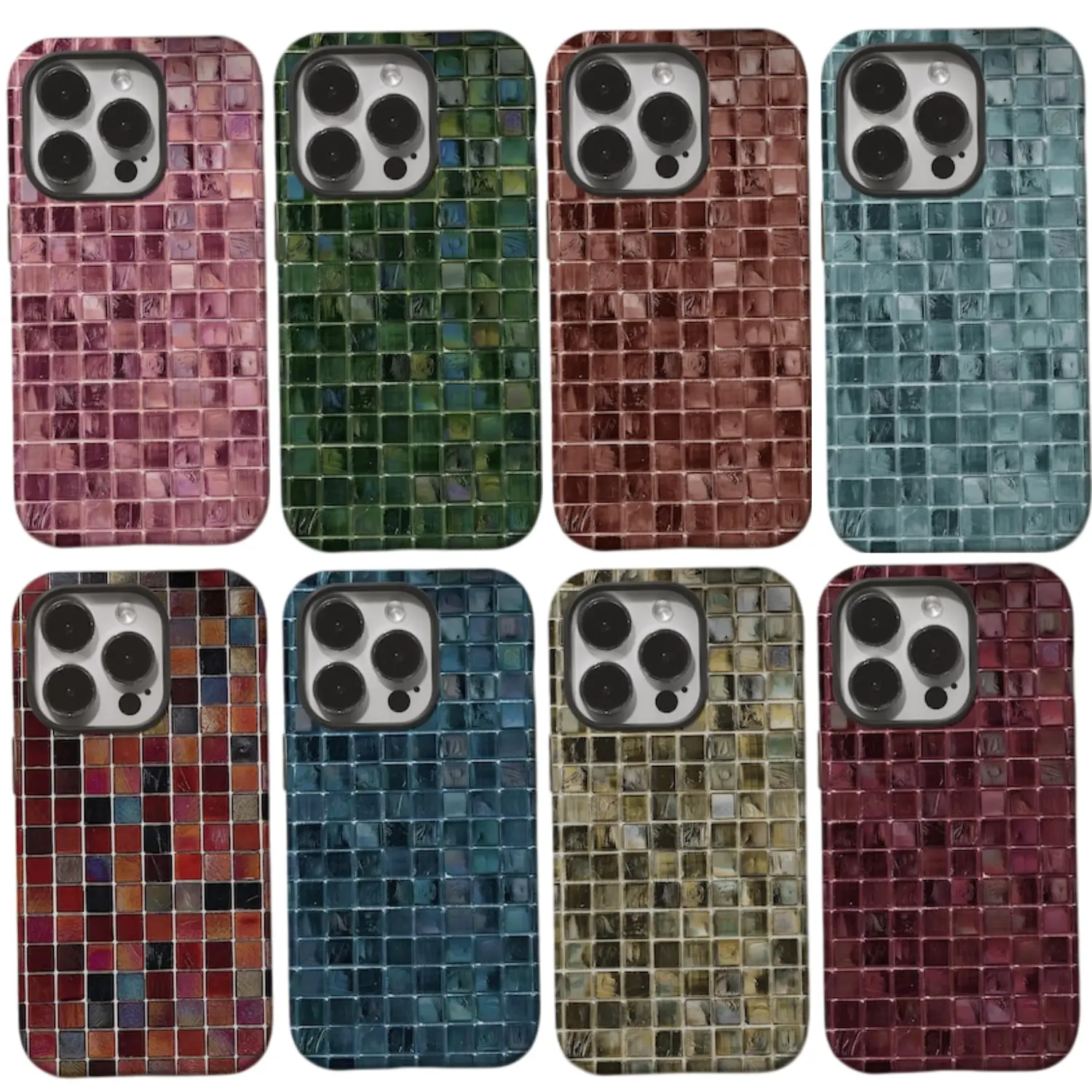 Vintage Agate Square Phone Case, Faux Celestial Stainted Glass Tiles iPhone 17 16 15 14 13 12 11 X 8, Unique Artistic Design Gift, Mosaic Trendy, Unique Accessories, Durable