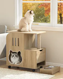 Cat Feeding Station All-in-One Mobile Cat Cabinets 25.6" Lx15.7 D x 28.5" H house indoor