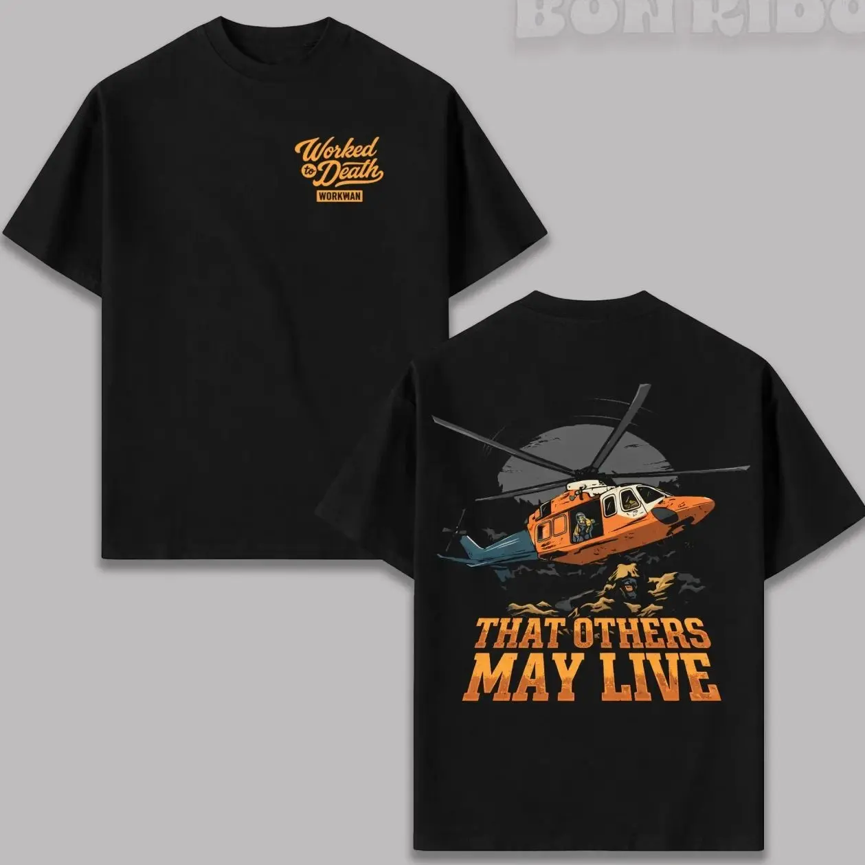 Men's 'That Others May Live' Short Sleeve Graphic T-Shirt, Vintage Helicopter Back Print Tee in Soft Breathable Cotton for Casual Streetwear 4HY