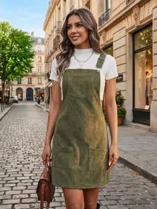 Women's Solid Color Pocket Overalls Dress without Inner Top, Casual Sleeveless Overalls Dress for Daily Wear, Ladies Clothes for All Seasons, Womenswear