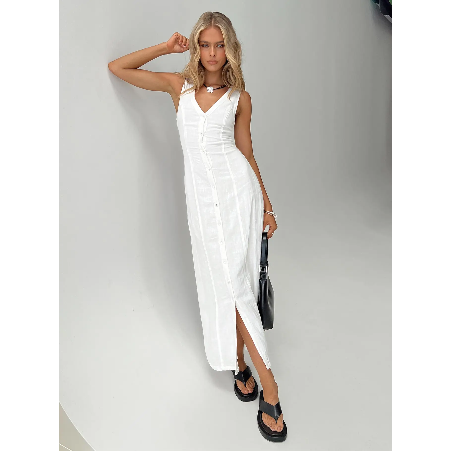 Summer Season Linen Blend Maxi Dress White