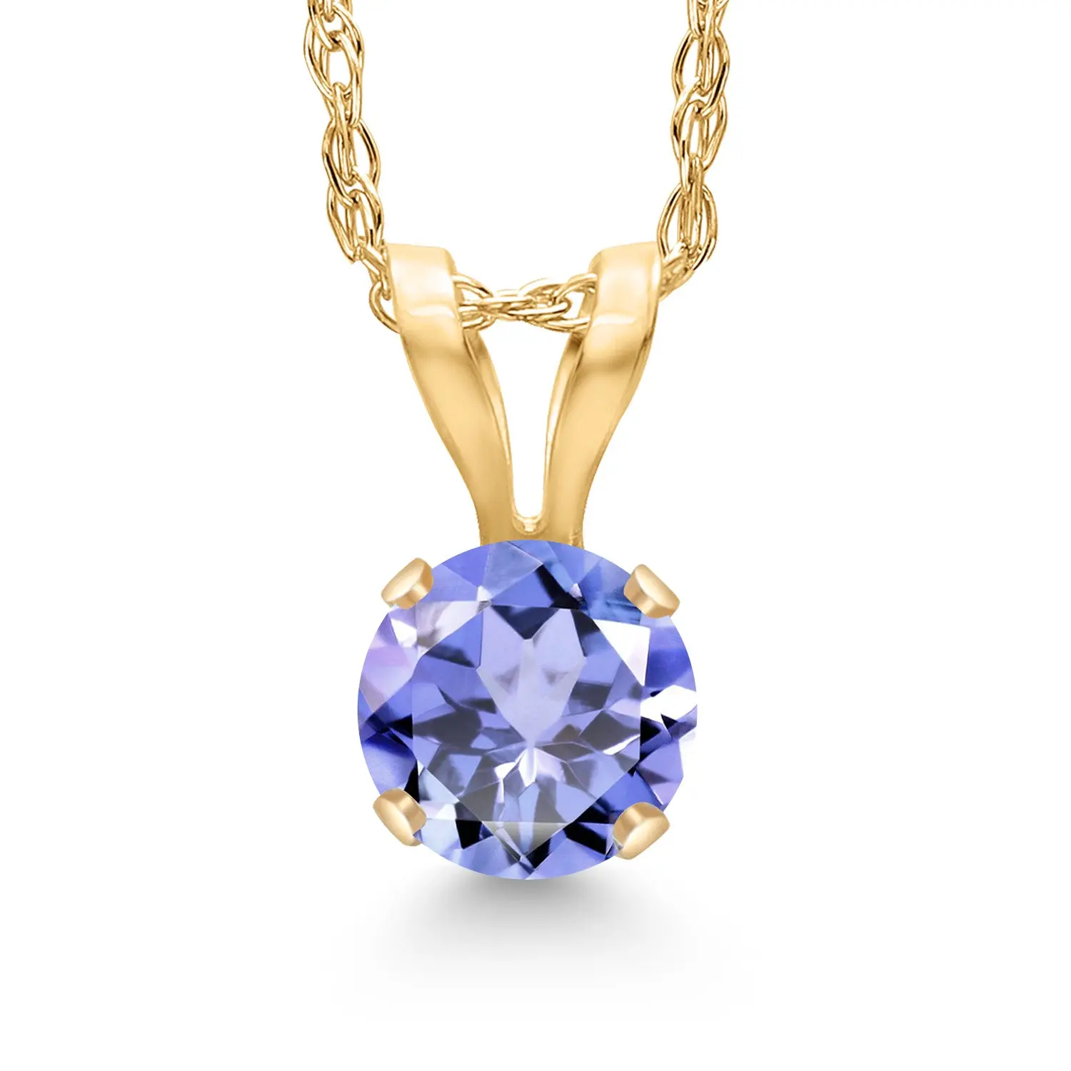 14K Yellow Gold Blue Tanzanite Pendant Necklace for Women | 0.30 Cttw | Gemstone December Birthstone | Round 4MM | With 18 Inch Chain | Fine Jewelry Gifts for Women Mom Wife Her