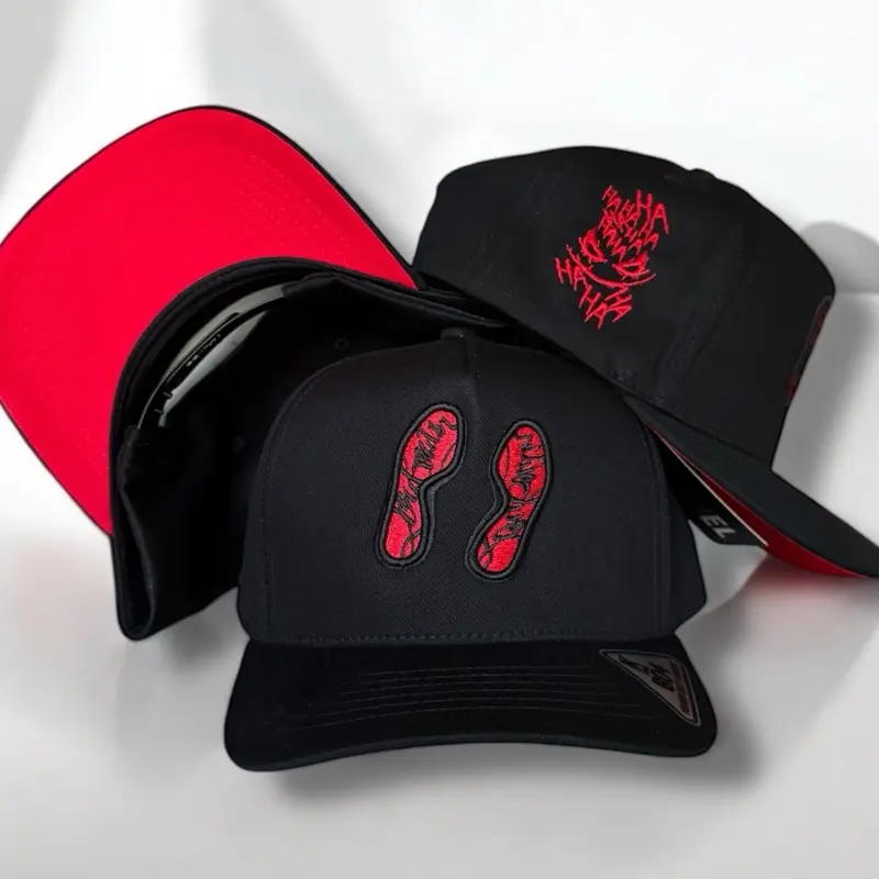 Men's Stylish Red Baseball Cap Hats - Bold Statement Look, Black and Graphic Logo, Adjustable SnapBack, Casual Fashion Accessory, Bold Red Sole
