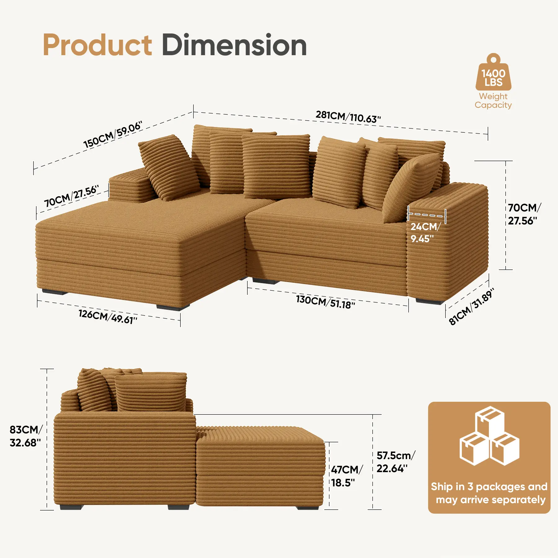 Brwon-L Shape-Left Chaise