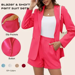 Imily Bela Women's 2 Piece Open Front Long Sleeve Blazer and Solid Short Pants Suit Sets Imily Bela Women's 2 Piece Open Front Long Sleeve Blazer and Solid Short Pants Suit Sets