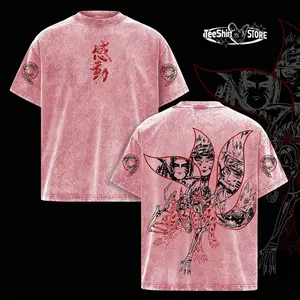 Naruto Kurama Sharingan Tee – Vintage Washed Oversized Heavy Cotton Anime T-Shirt, Nine Tails Fox Streetwear Graphic Top for Fans