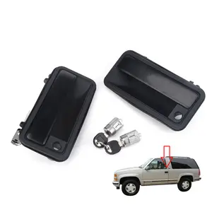 3mirrors Exterior Front Door Handle & Lock Cylinder Key Set Compatible with 1995-2000 Chevrolet Chevy C1500 C2500 C3500 GMC K1500 Yukon 15742229