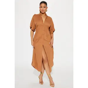 Lucia Shirt Midi Dress - Cognac