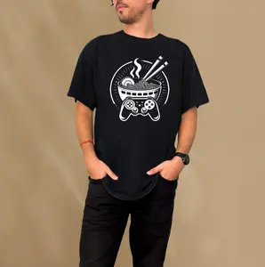 Stylish Ramen & Controller Tee – Ideal for Gamers Who Love Unique Food Prints