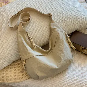 2026 New Summer Washed Nylon Dumpling Bag for Women, Retro Casual Lightweight Hobo Crossbody Bag, Versatile Wrinkle Design Shoulder Bag Perfect for Travel, Daily Commute, Vacation, Shopping & Outdoor Casual Activities