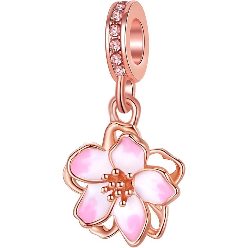 10 Pack Silver Bead Charms for Pandora Bracelets and Necklaces Charm for Woman Cubic Zirconias Dangle Pendant Jewelry Beads Set Style1