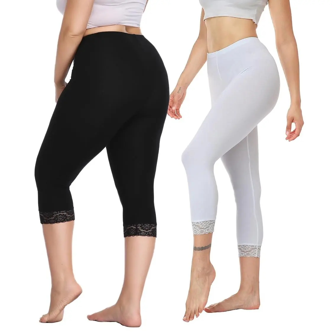 2 Pack High Waisted Yoga Capris For Women Stretchy Cropped Leggings Lightweight Gym Tights