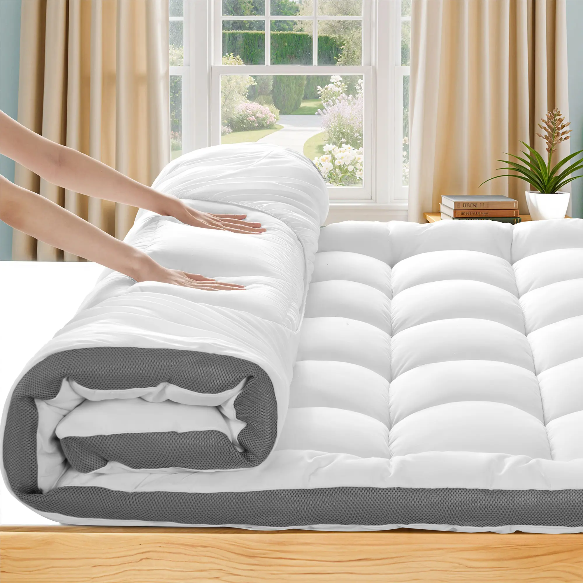 Shilucheng Memory Foam Bedding Mattress Topper - Supportive Pad with Air Mesh Sides, 8"-21" Deep Pocket, Relieves Back Pain for Hot Sleepers
