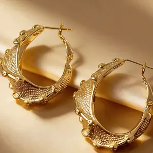 2026 Viral Trendy Gold Hoop Earrings for Women 14K Gold Plated Twisted Textured Rivet Retro Vintage Statement Earrings Hypoallergenic Nickel Free Lightweight Comfortable for Everyday Wear Party Date Night Casual Outfit Gift for Her Mom Friend Sister