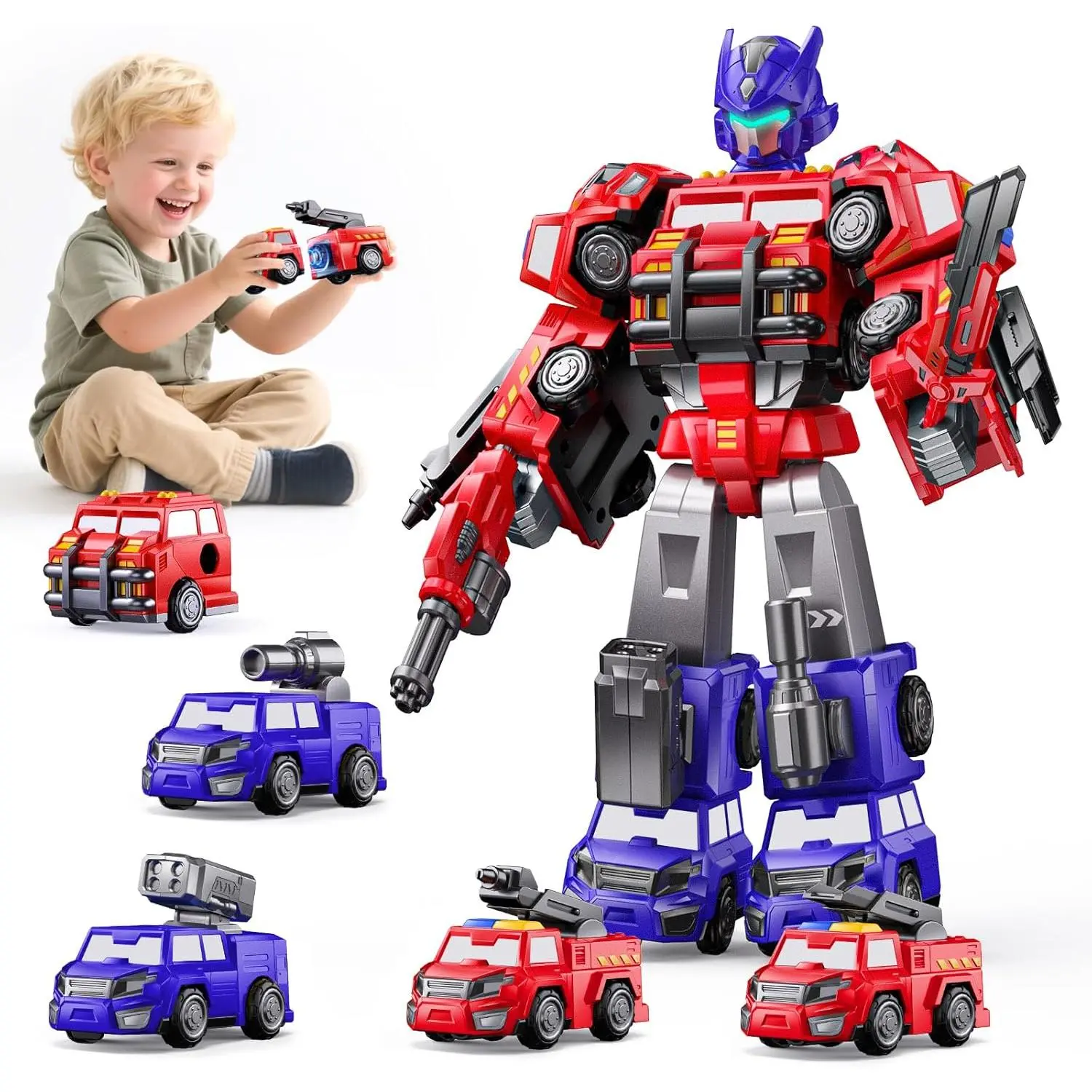 5 in 1 Magnetic Transform Fire Robot Toys Gifts for 3 4 5 6 Year Old Boys Kids Easy DIY Assembly Magnetic Transform Trucks Toys for Boys Kids Ideals 3 4 5 6 Year Old Boy Birthday Gift