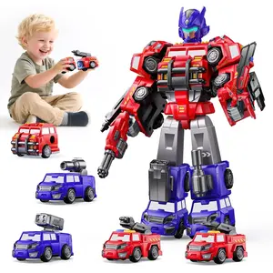 5 in 1 Magnetic Transform Fire Robot Toys Gifts for 3 4 5 6 Year Old Boys Kids Easy DIY Assembly Magnetic Transform Trucks Toys for Boys Kids Ideals 3 4 5 6 Year Old Boy Birthday Gift