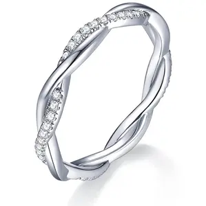 Moissanite Wedding Band Twisted Rope, Wedding Rings for Women, 0.3 ct D Color VVS1 Lab Created Diamond Sterling Silver Rings Half Eternity Stackable Engagement Ring Anniversary Band Size 4-11