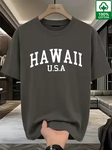 Men's Classic Hawaiian T-Shirt, 100% Cotton Usa Design, Fitted Collarless Tee Without Zipper, All-Season Wear