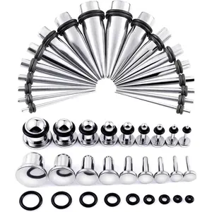 14G-00G 36 count Ear Gauges Stretching Kit Surgical Steel Tapers for Ears Gauge Starter Kits Single Flat Top Gauges Plugs for Women Men